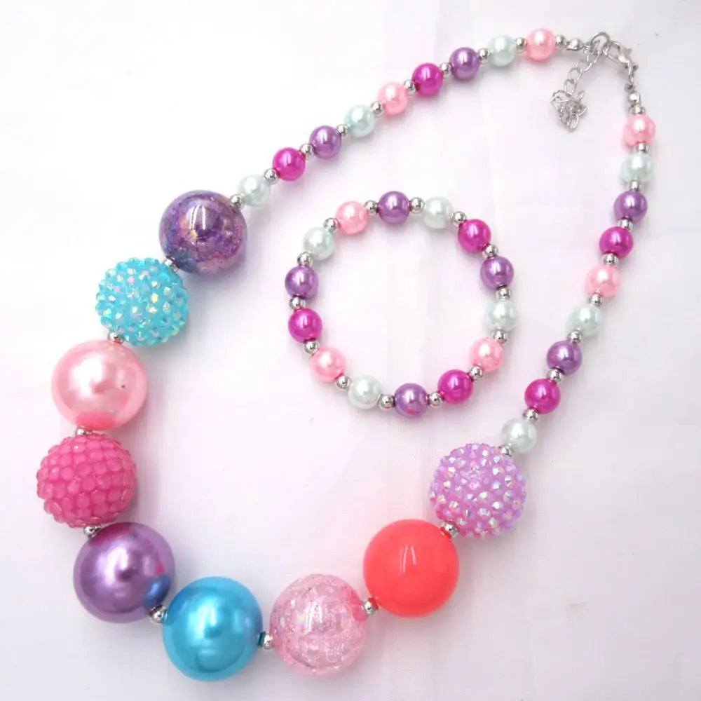 1Set 2023 New Child Chunky Beads Necklaces Colorful Toddler Girls Pearl