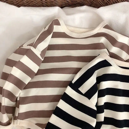 MiniAinis Spring Autumn New Girls Long Sleeve Striped Boys Cotton Hoodies