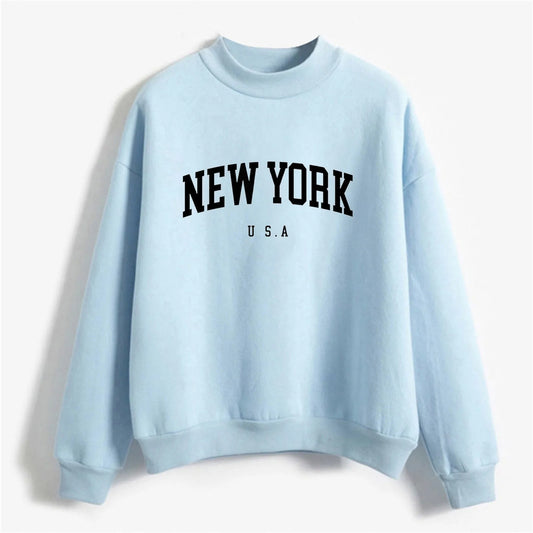 Autumn Spring O Neck New York Prints Sweat Shirts for Women Long Sleeve Pullover