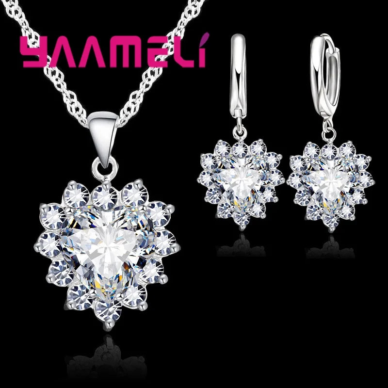 New Suit Heart Shape  Fashion Women Wedding Silver Jewelry Set