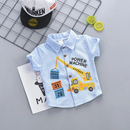 DIIMUU 1-5y Children Boys Summer Short Sleeve Shirt Kids Cotton Tops Clothes