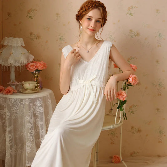 Sweet Sleeveless Night Dress Women Summer Nightwear Sexy Lace Modal Nightgown