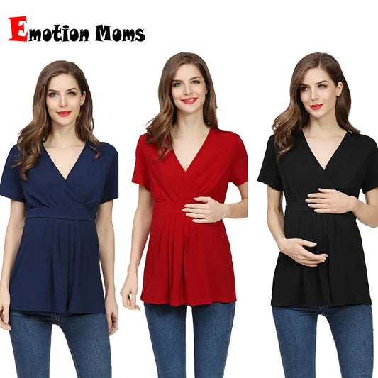 Emotion Moms Summer Pregnant T-Shirt Maternity Tops Women Big Size