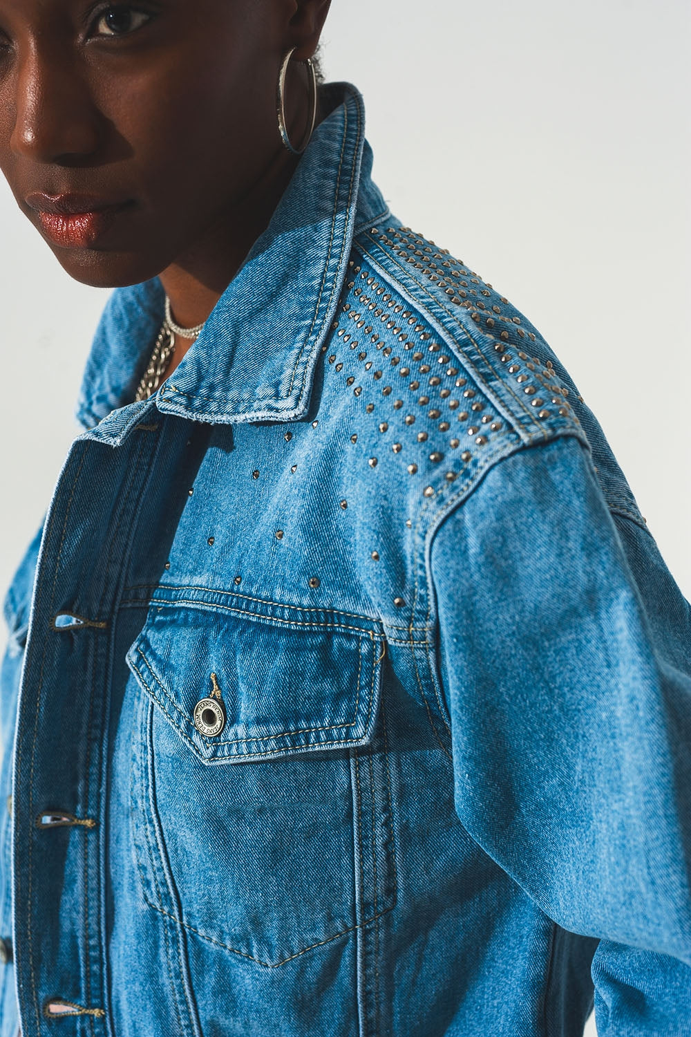 Studded Denim Jacket in Blue