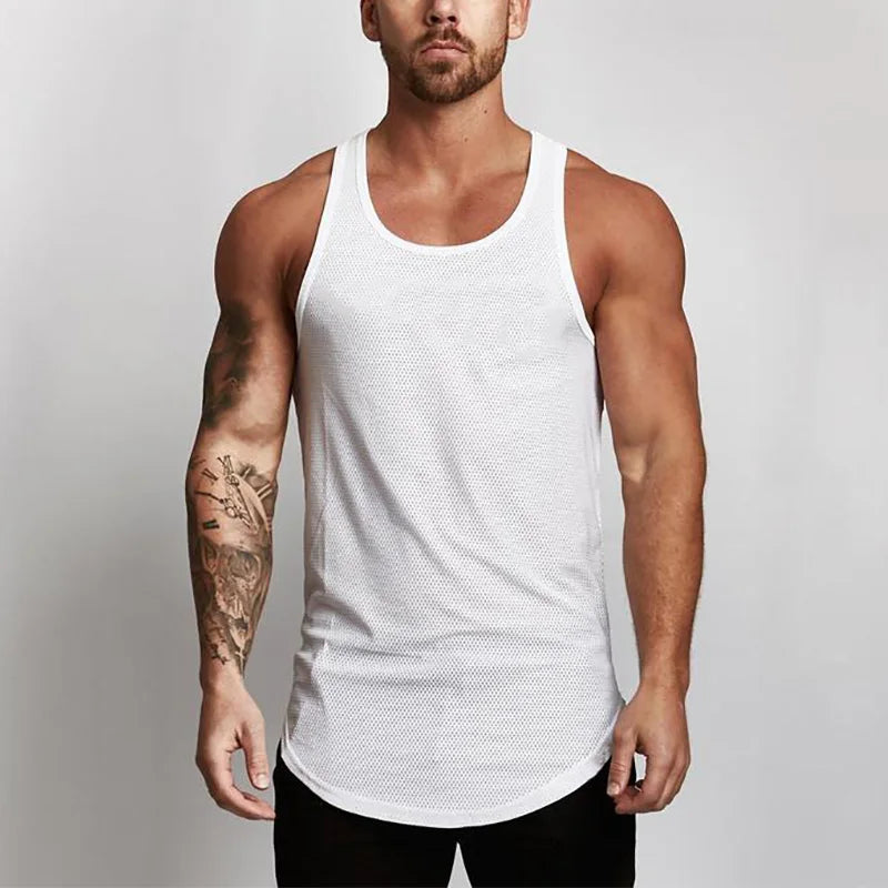 Bodybuilding Clothing Mesh Tank Tops Men Gym Stringer Sleeveless Shirt Fitness