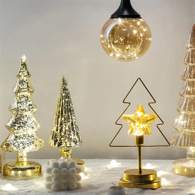 Glass Glowing Christmas Tree Decoration Night Light Ornaments Luminous New Year