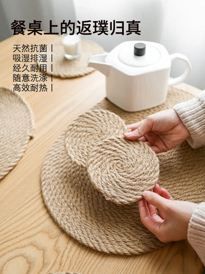 Japanese Style Linen Woven Heat Insulation Pad Household Anti-Scalding