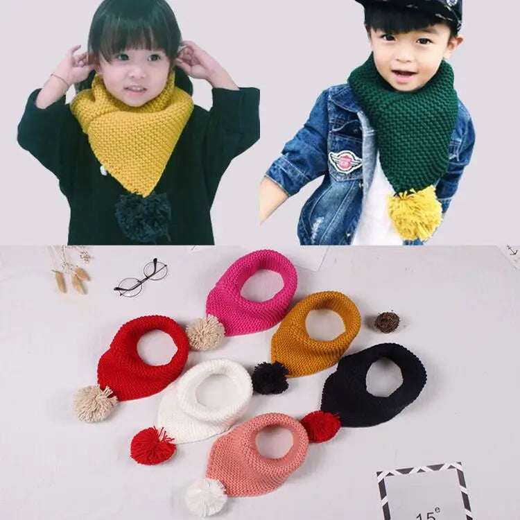 New Kids Winter Wool Collar Scarf for Children Knitted Collar With Ball