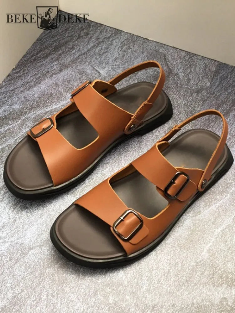 Summer Mens Cowhide Genuine Leather Sandals