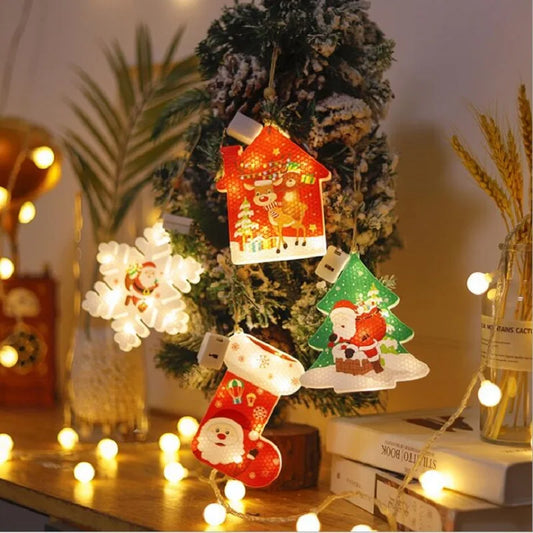 LED String Lights With Santa Claus Snowman Christmas Tree Elk Xmas Hat Hanging