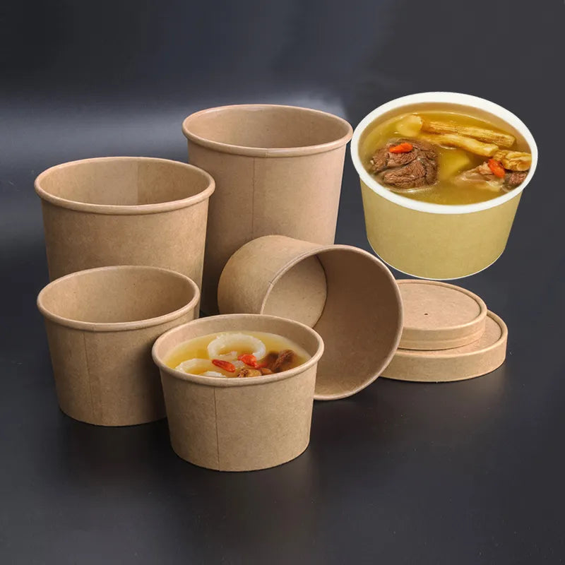 50pcs/Pack Large Capacity Disposable Kraft Paper Bowl