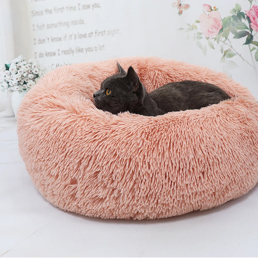 Long Plush Cat Bed House Soft Round Cat Bed Winter Pet Dog Cushion Mats