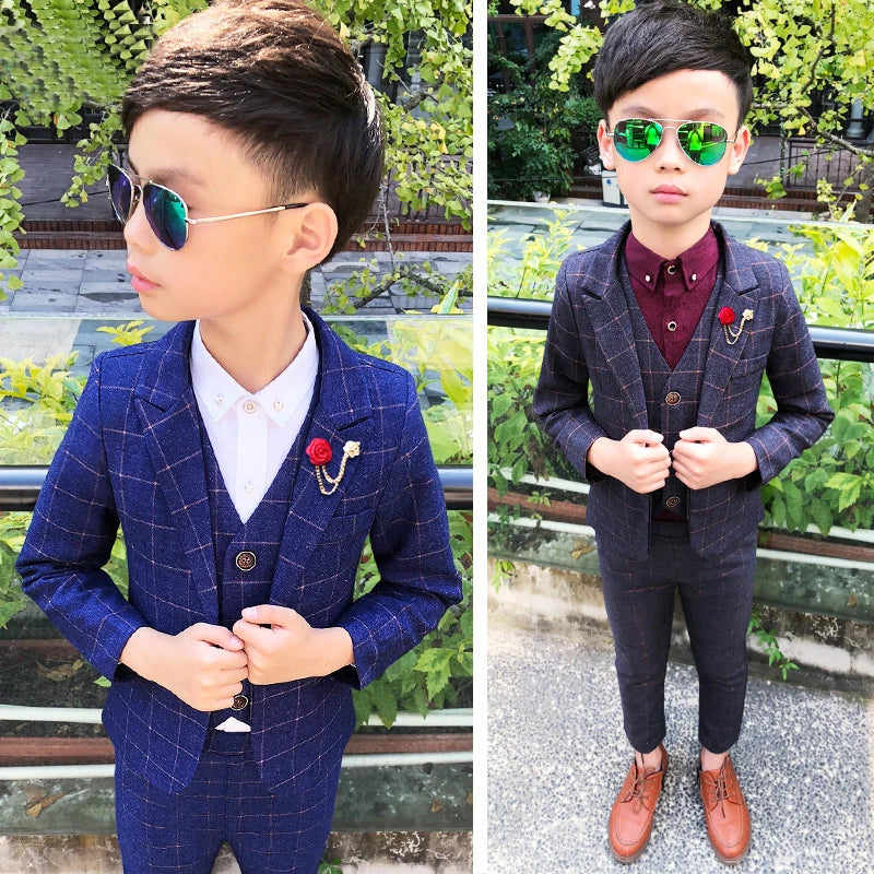 3 PCS Formal Boys Clothes Blazer Vest Pants Children Wedding Suits Tuxedos Kids