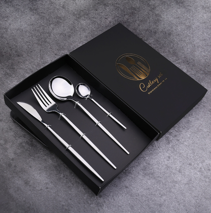 Luxury 18/10  Matte Black Gold Plated Stainless Steel Flatware Cutlery Set