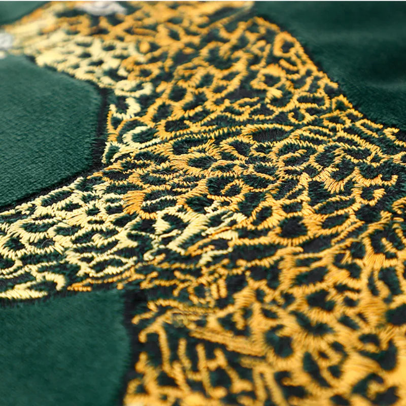 Green Pillows Sofa Decorative Pillow Cover Golden Leopard Embroidery Velvet