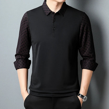 Button Collar Polo Shirt for Men New Fashion Long Sleeve Tee Shirt Polos Top