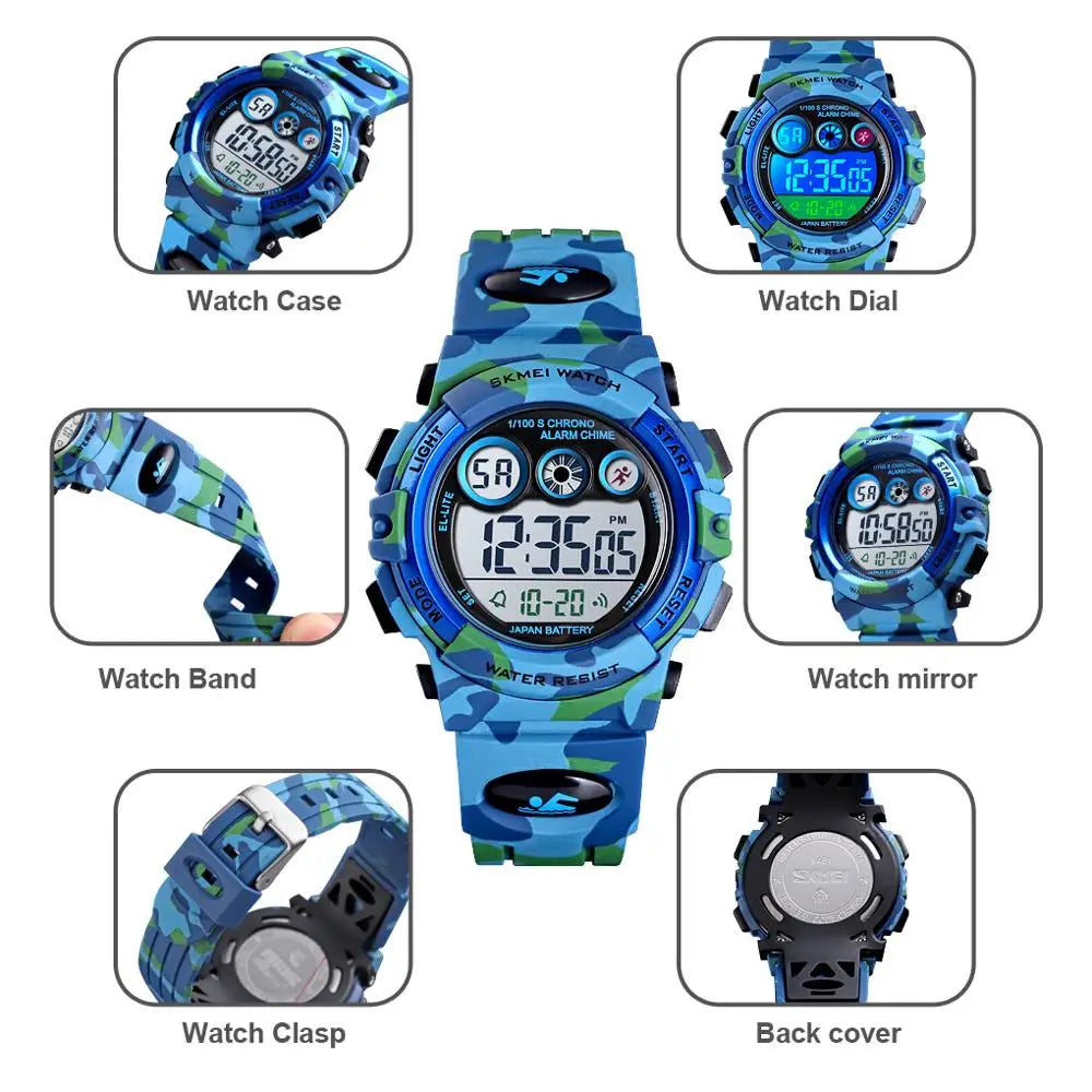 SKMEI Children LED Electronic Digital Watch Stop Watch Clock 2 Time Kids