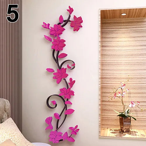 3D Flower Vine Wall Stickers Refrigerator Window Cupboard Home Decorations