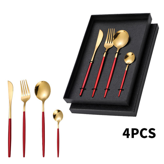 Dropshipping 4Pcs Stainless Steel Fork Spoon Cutlery Dinnerware Set Golden set