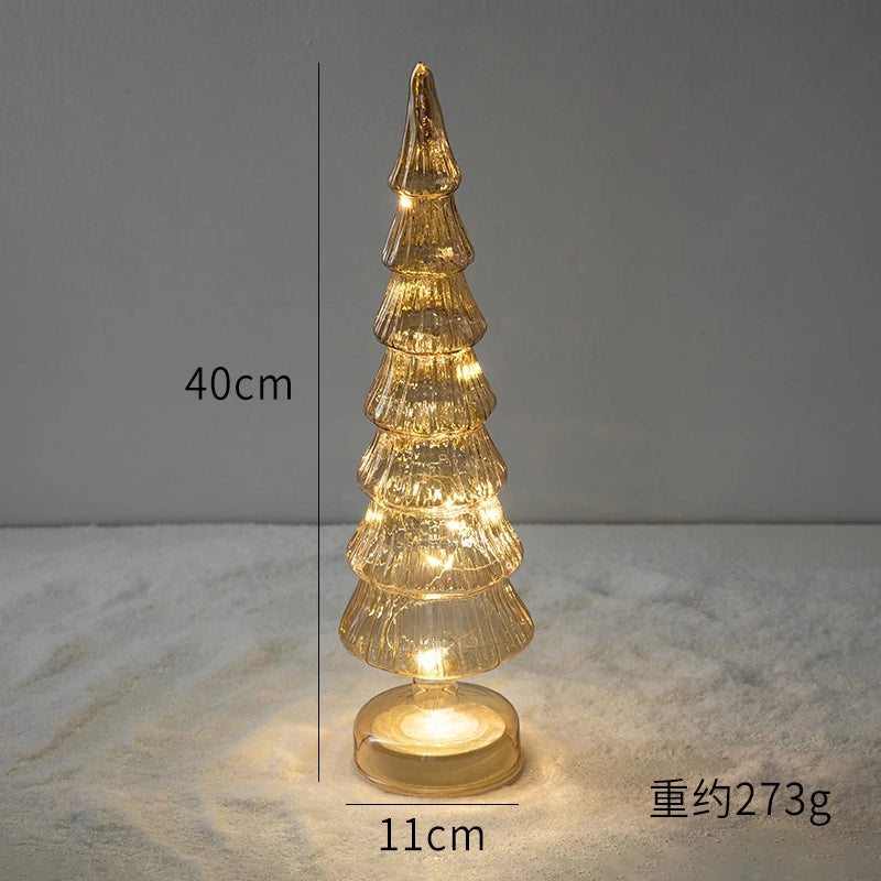 Glass Glowing Christmas Tree Decoration Night Light Ornaments Luminous New Year