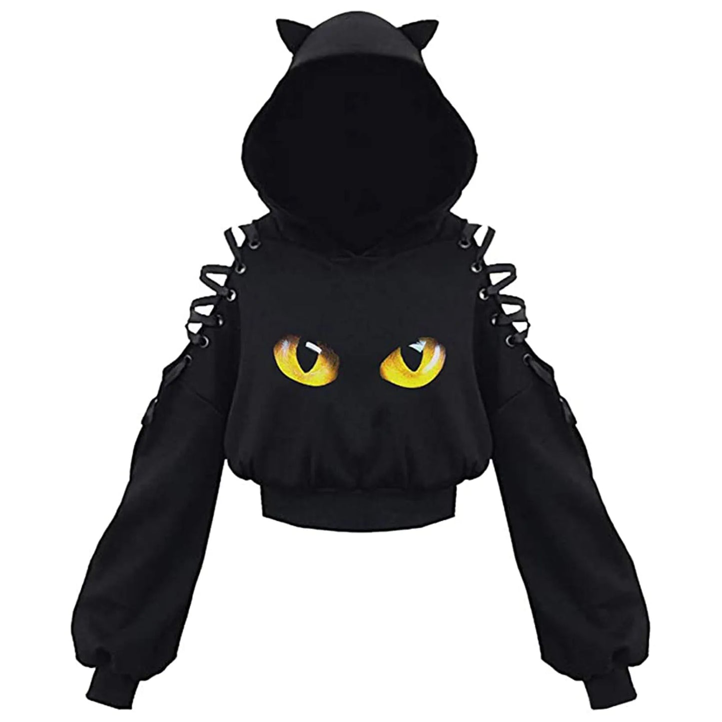 Harajuku Women Summer Top Long Sleeveless Cute Cat Ear Hooded Pullover