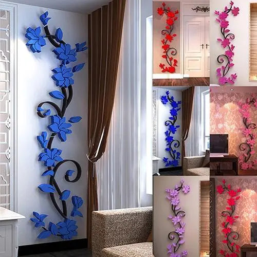 3D Flower Vine Wall Stickers Refrigerator Window Cupboard Home Decorations