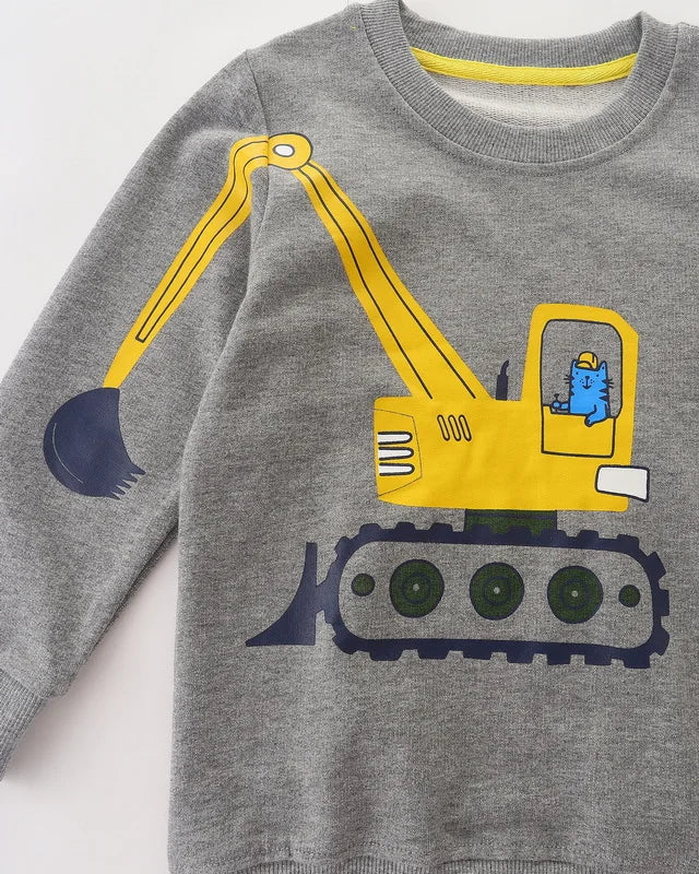 Little Maven Baby Boys Sweatshirts Excavator Embroidery Infants Sweatshirts