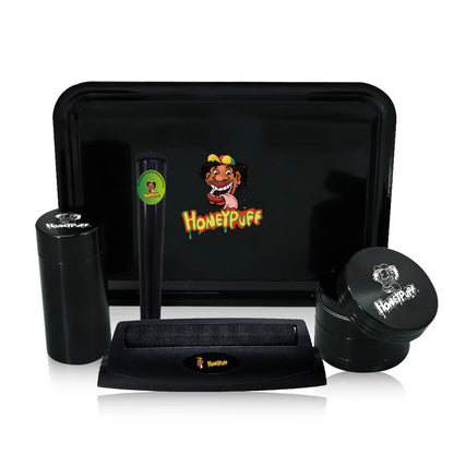 HONEYPUFF Smoking Set Herb Grinder Tobacco Kit Plastic Rolling Tray