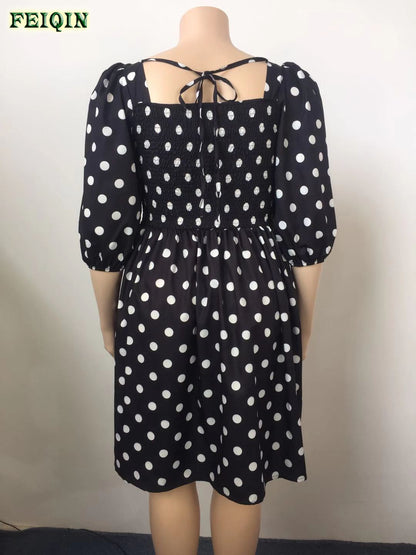 2022 Summer Clothing Plus Size Women's Dress Dot Printed Square