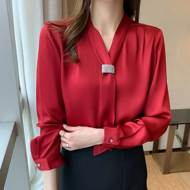 Korean Women Shirts Chiffon Blouses for Women Long Sleeve Shirts