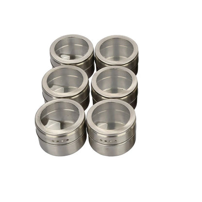 6pcs/Set Magnetic Spice Tin Jar With Rack Stainless Steel Spice Sauce Storage