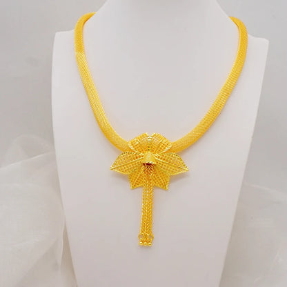 Ethiopian Dubai Gold Color Jewelery Sets for Women Girl Bridal Tassel Flower