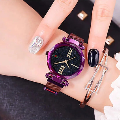 Luxury Rose Gold Women Watches Minimalism Starry Sky