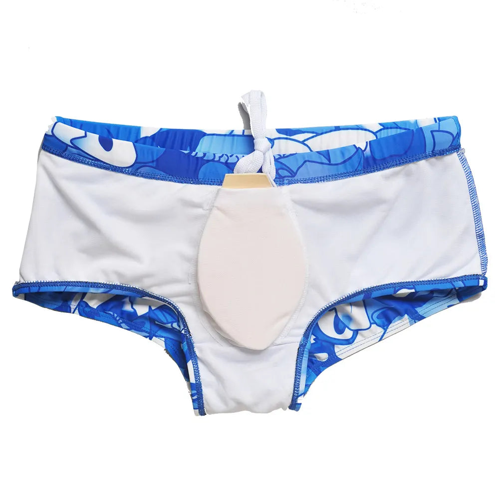 Push Up Pad Men's Swim Briefs 3D Print Bikini Swimwear Blue Fish Men Swim Trunks