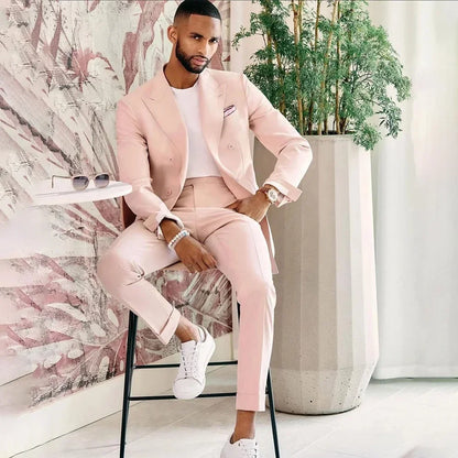 Pink Wedding Slim Fit Suits for Men 2024 Hot Tuxedos Terno Masculino Prom Groom