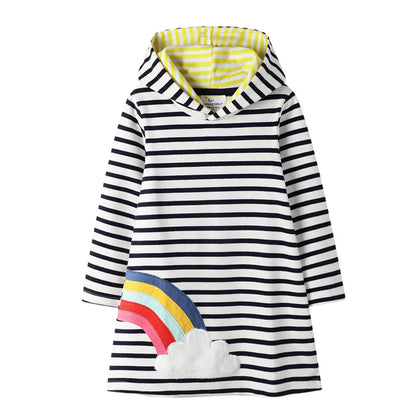 Little Maven 2024 New Long Sleeve Striped Dresses for Kids Clothes Girls