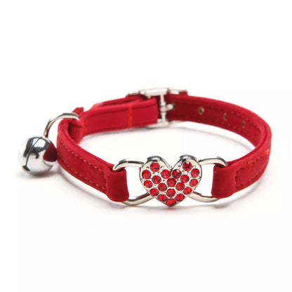 Heart Charm and Bell Cat Collar Elastic Adjustable With Soft Velvet Material