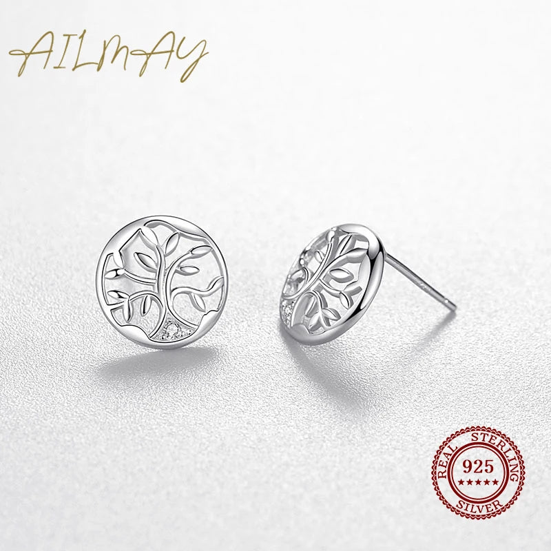 Ailmay 925 Sterling Silver Fashion Charm Tree of Life Earrings Necklaces