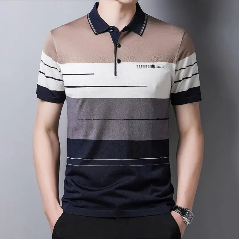 2022 Brand Short Sleeve Polo Tee Shirt Men Casual Summer Striped Men's Clothing