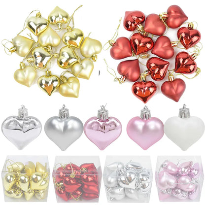 12Pcs Plastic Heart Ornament for Christams Tree Decor Christmas Balls