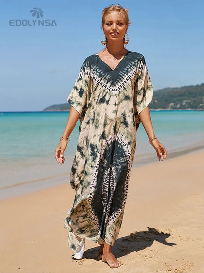 2023 Multicolored Kaftan Bohemian Printed V-Neck Batwing