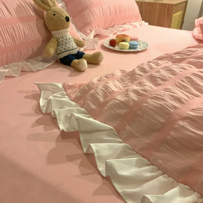 Princess Style Seersucker Ruffles Kawaii Bedding Set