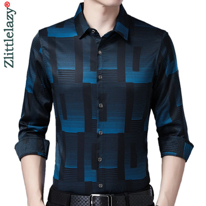 2022 New Long Sleeve Men Formal Social Shirt Streetwear Casual Striped Shirts