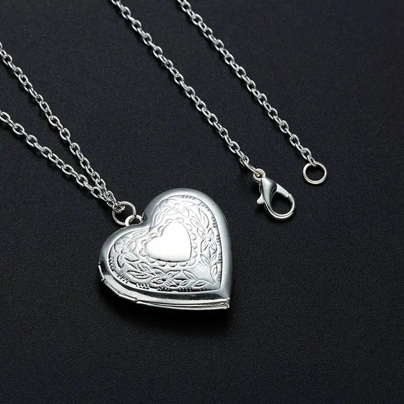 Openable Love Heart Locket Pendant Women Necklace Silver Color Chain Memory