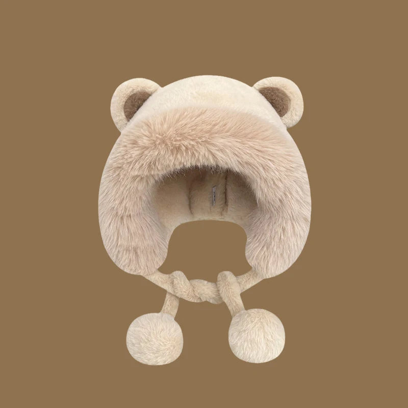 Winter Plush Ear Protection Hat Cartoon Bear Bomber Hats Ski Cycling