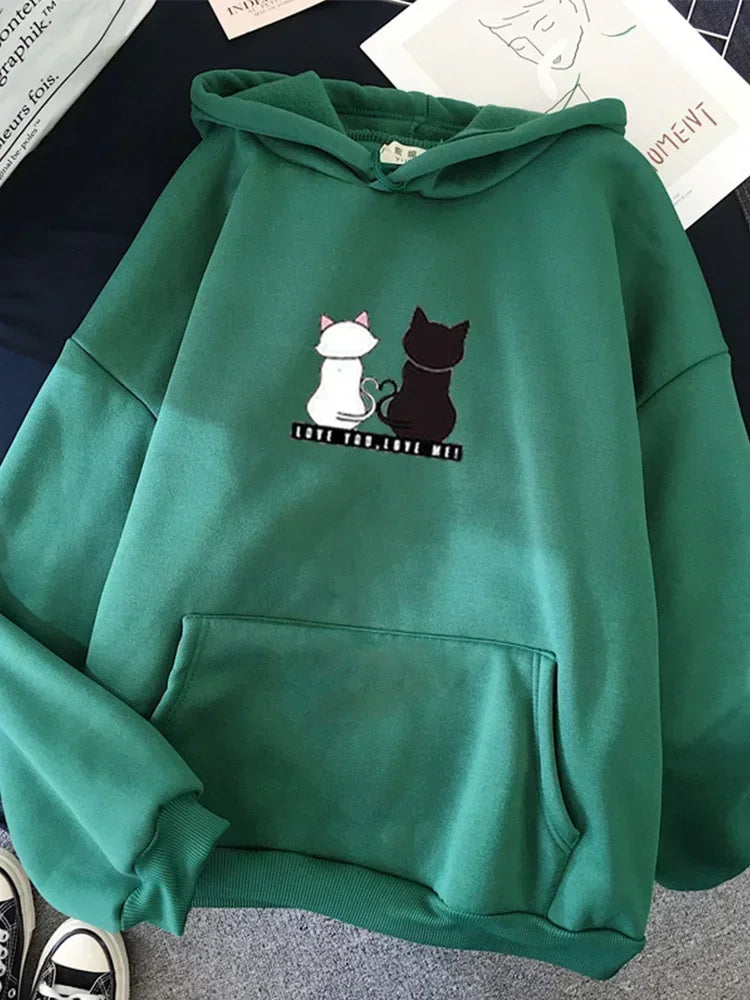 Streetwear Hoodies Long Sleeve Hoodies Harajuku Hoodie Cute Cat Print Sweatshirt