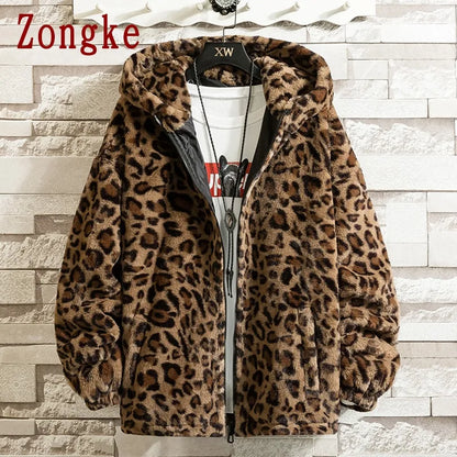 Leopard Hooded Winter Jacket Japanese Streetwear Winter Casual Jackets