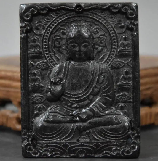 Hongshan Culture Archaize Black Iron Meteorite Sculpture Sakyamuni Buddha Statue