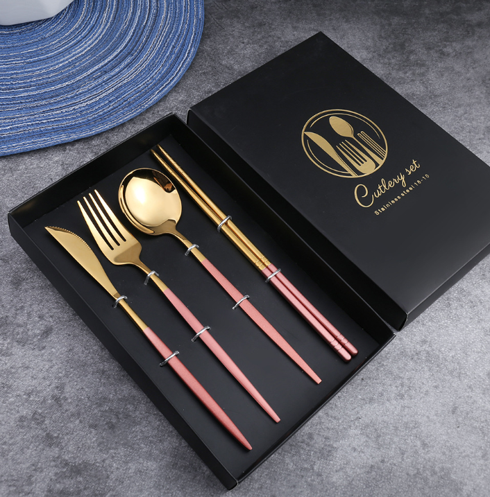 Luxury 18/10  Matte Black Gold Plated Stainless Steel Flatware Cutlery Set