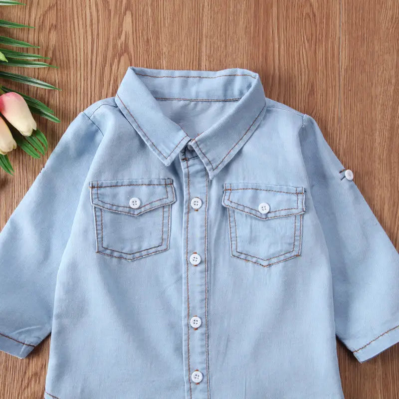 2020 Brand New Toddler Infant Child Kids Baby Boys Denim Shirt Long Sleeve